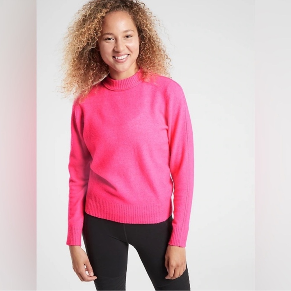 NWT Athleta Transit Crew Sweater Size S Bright Neon Pink Wool Blend - Picture 11 of 13